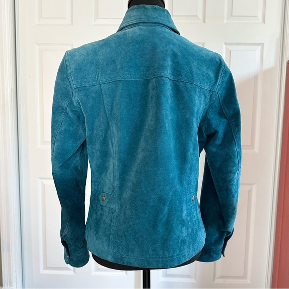 Coldwater Creek Teal Aqua Suede Leather Fitted Jacket - Picture 3 of 6